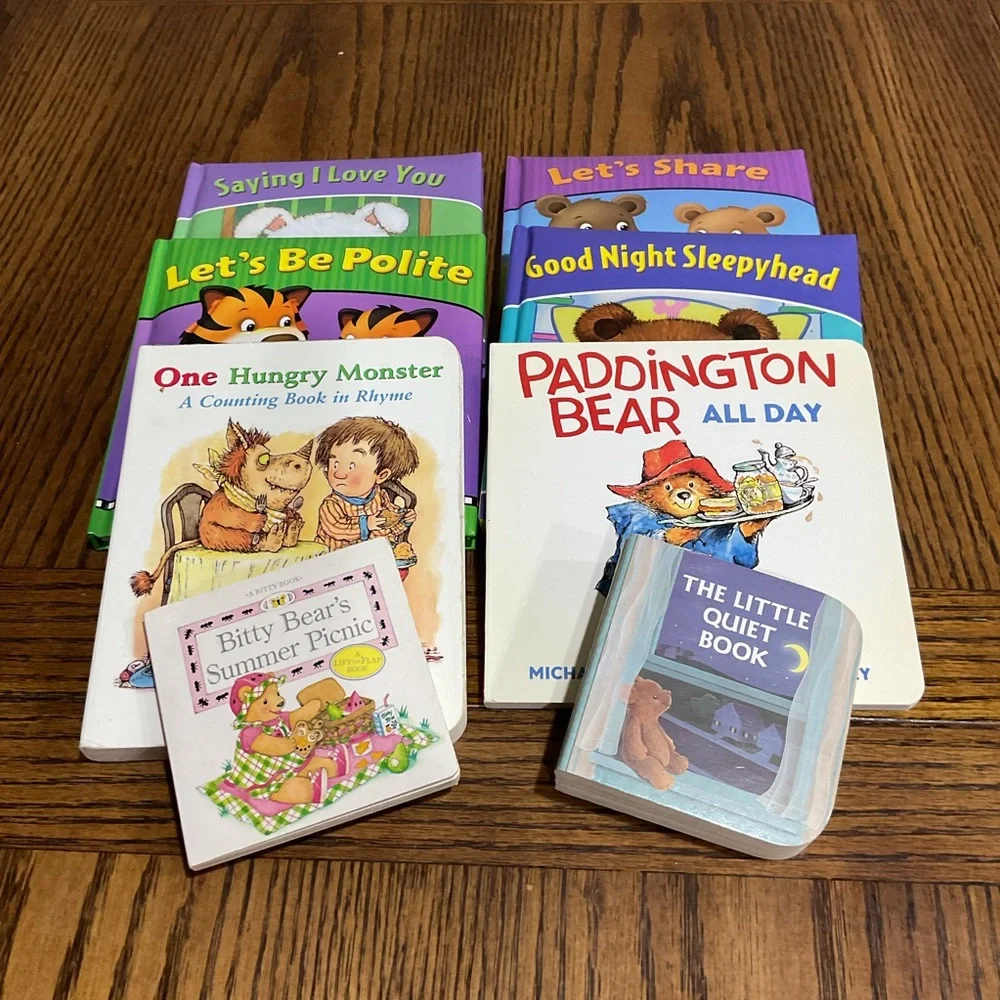 8 Young Children's board books: bitty bear,quiet book,paddington,hungry monster
